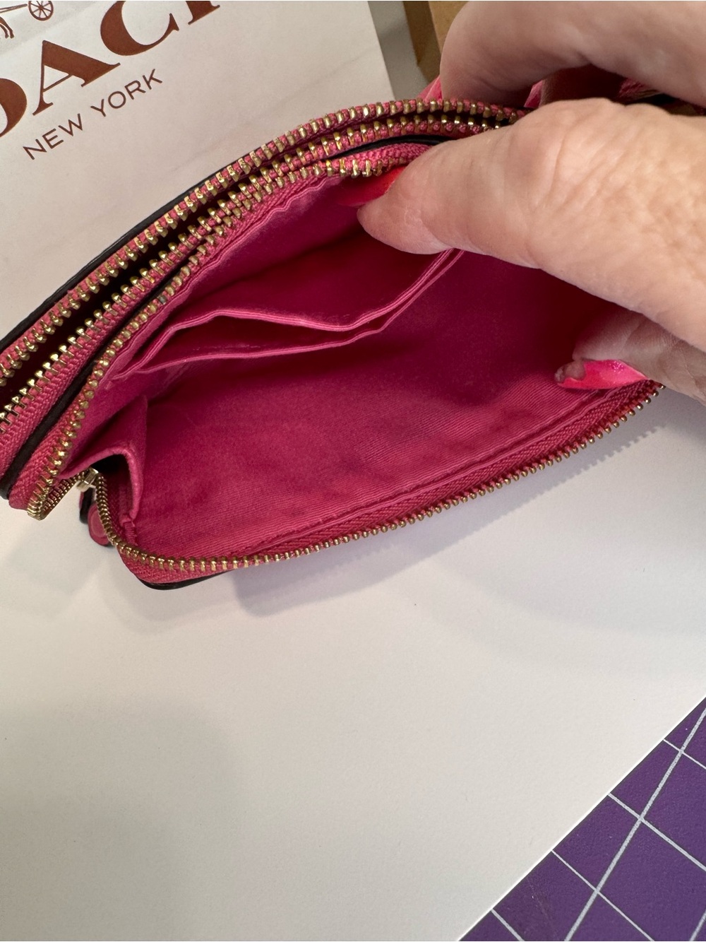 COACH Pink Pebbled Leather Zip Wristlet - Picture 5 of 8